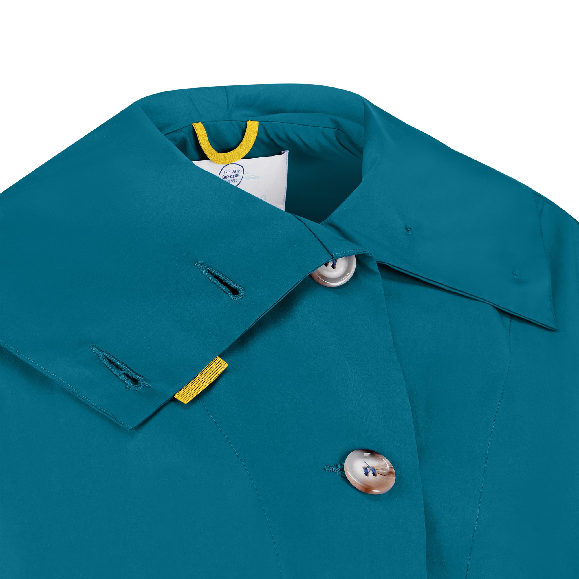 Cape Town raincoat - ocean blue color - neckline detail