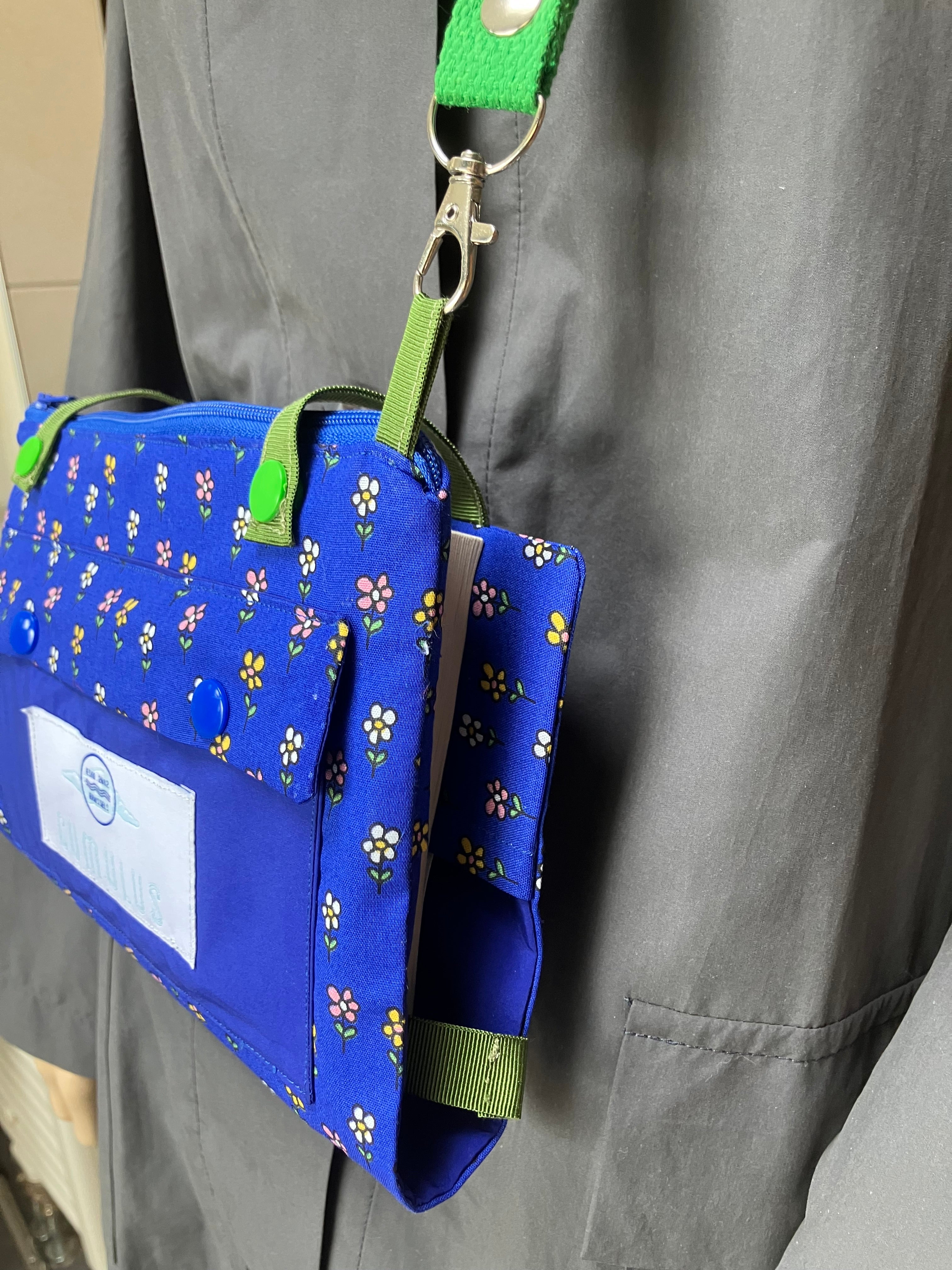 Blue Flowers- Crossbody book bag