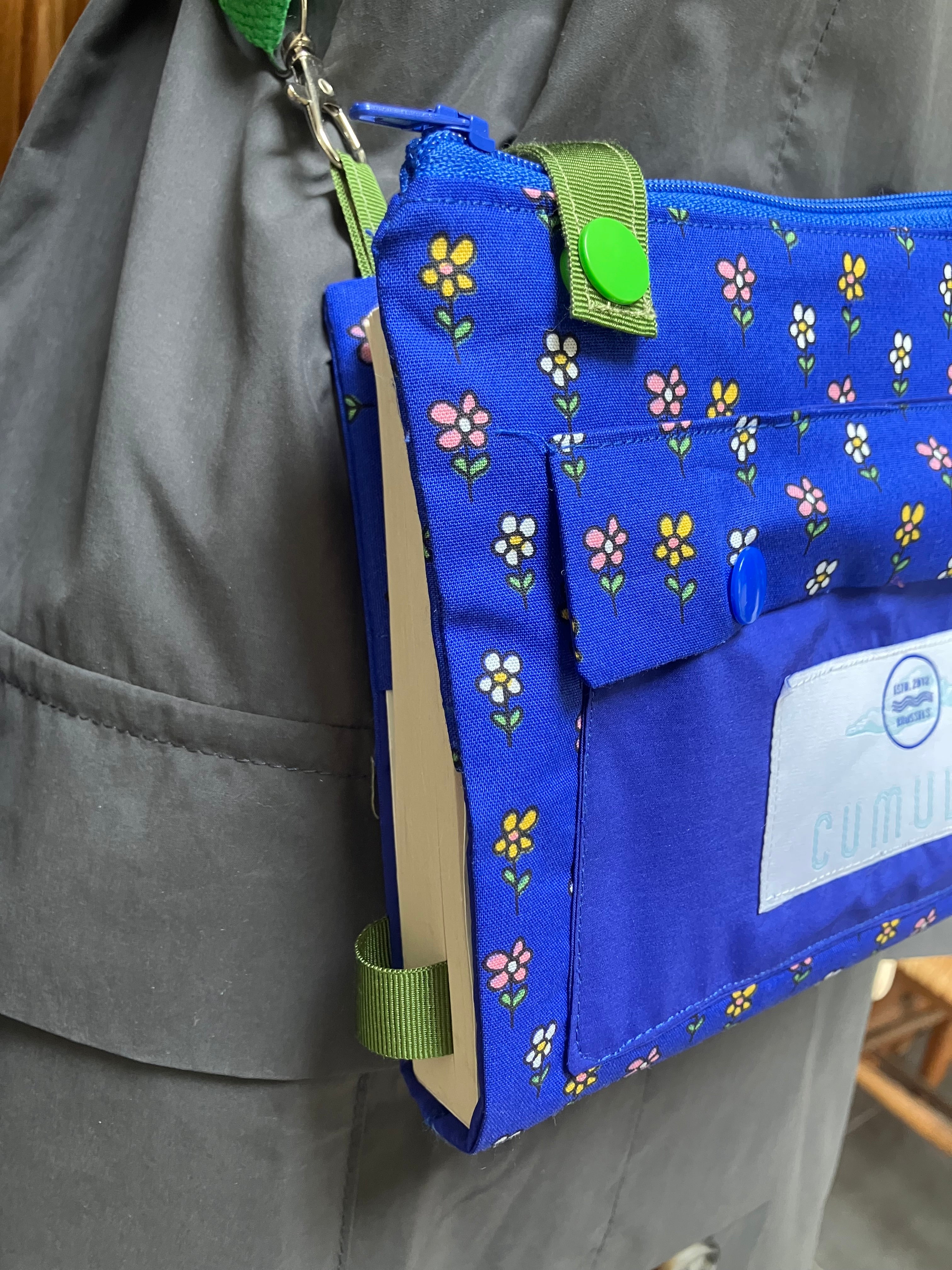Blue Flowers- Crossbody book bag