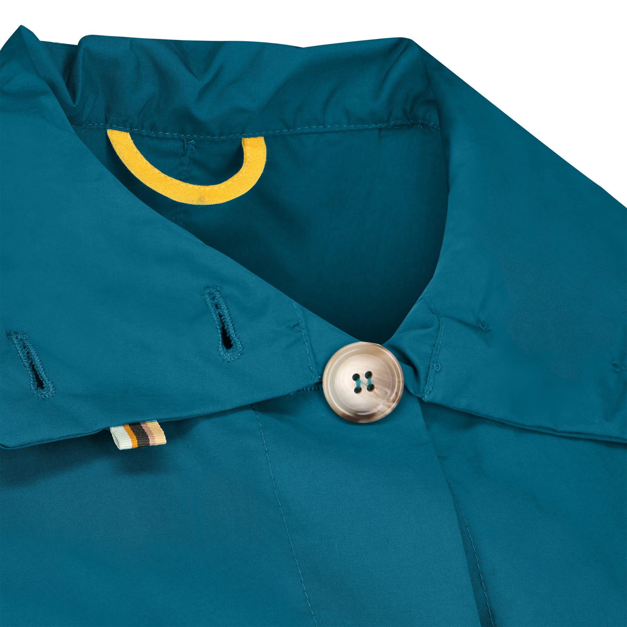 Bise raincoat - Ocean Blue color - neckline detail