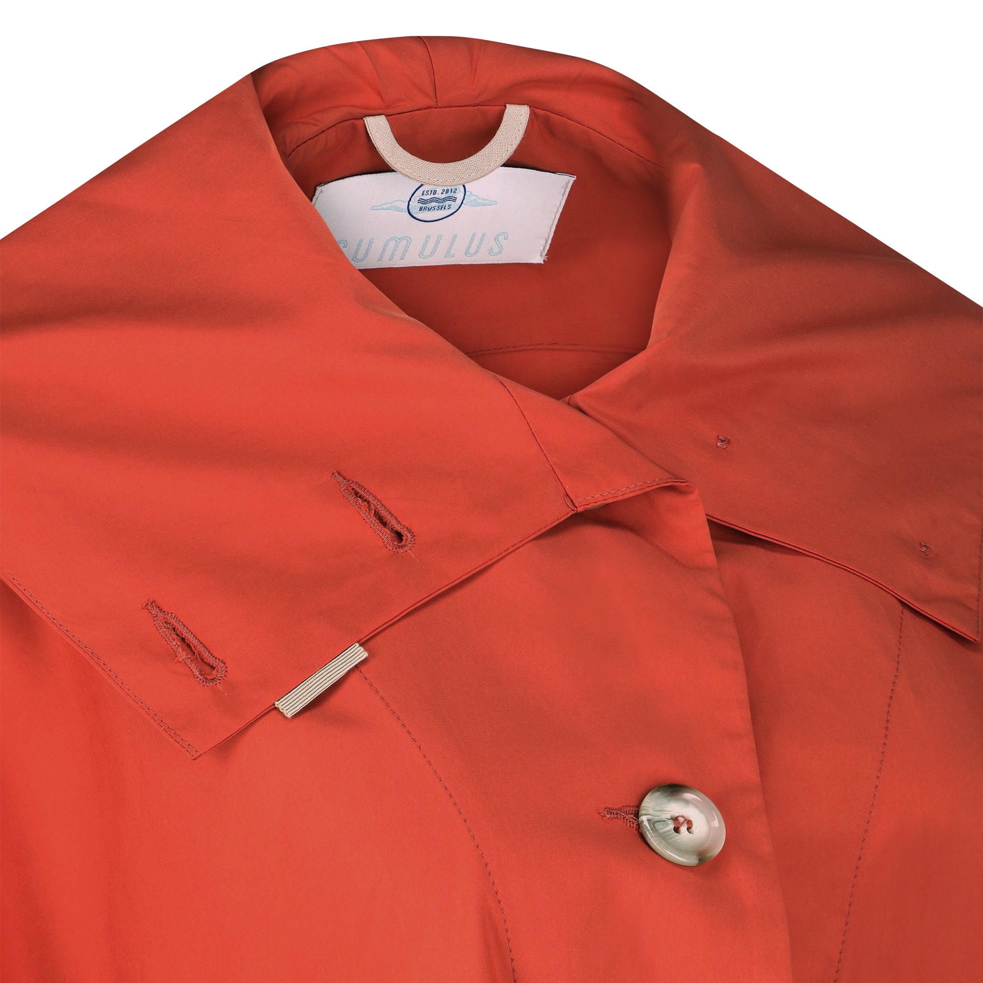 Cape Town raincoat - orange color - neckline detail