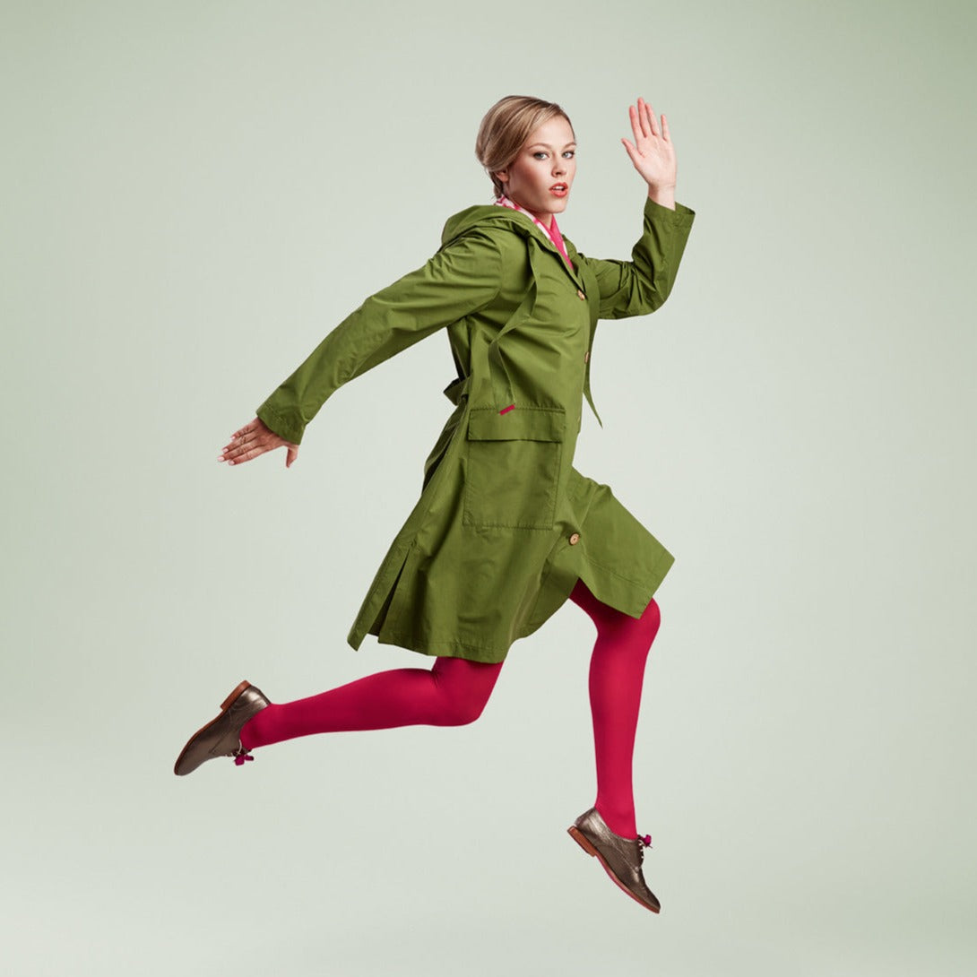 The classic raincoat - green color - on model