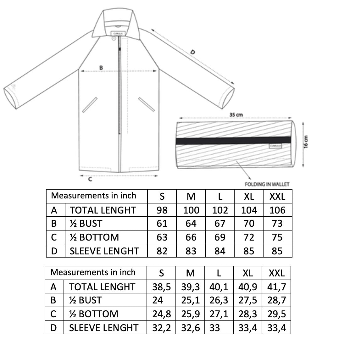 Strato men's raincoat - sand color - size guide