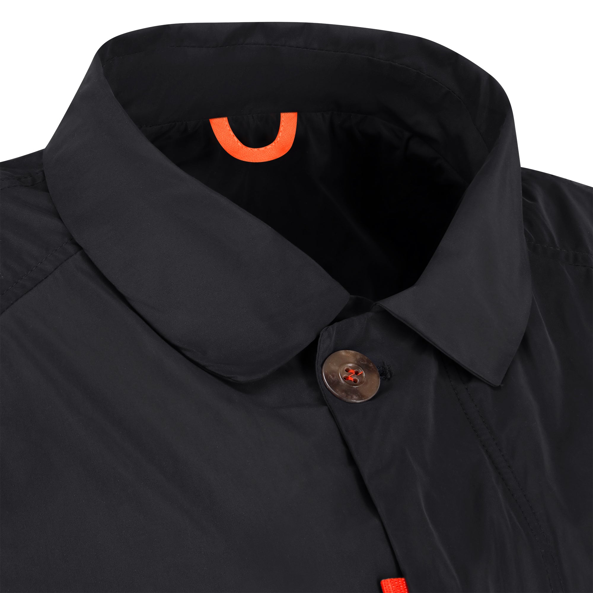 Strato men's raincoat - dark blue color - neckline detail