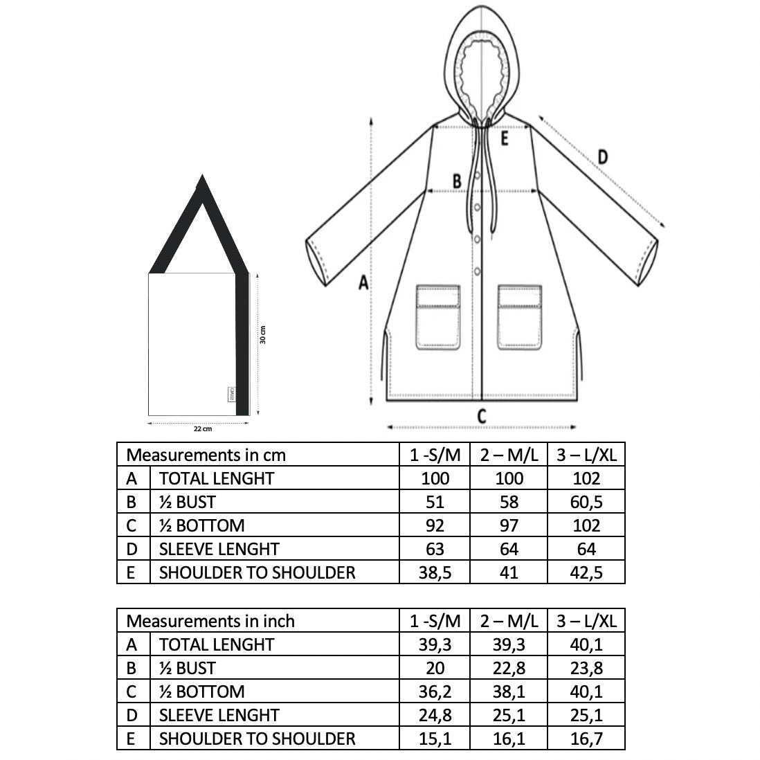 The Classic raincoat - anthracite color - size guide